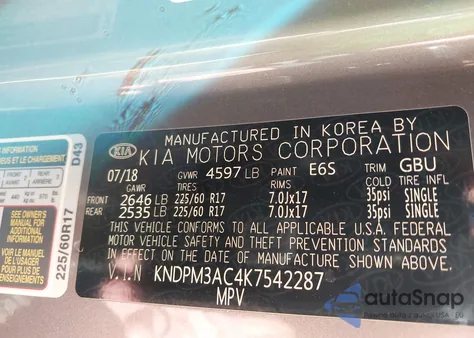 2019 Kia Sportage Lx из США, поврежденный, VIN KNDPM3AC4K7542287